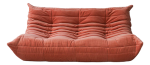 Coral Corduroy Togo Three-Seat Sofa by Michel Ducaroy for Ligne Roset