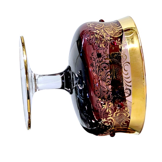 Murano Venetian Amethyst Glass Dessert Bowl With 24k Gold Floral Lattice, Mid 20th Century For Sale - Image 4 of 13