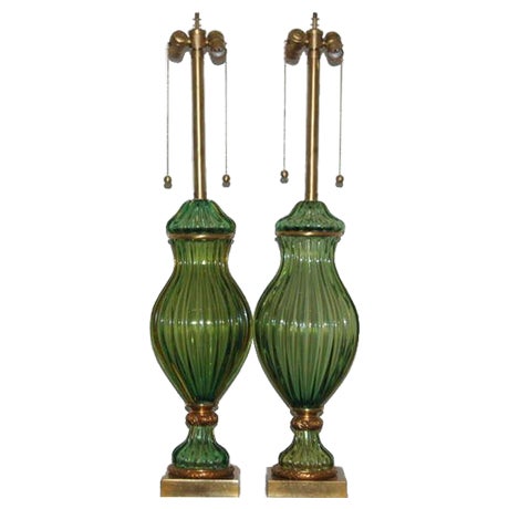 Marbro Murano Glass Lamps Green For Sale - Image 10 of 10