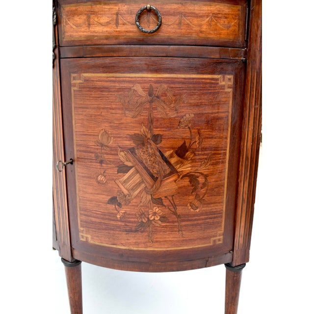 French 19th Century Marquetry Demi-Lune Server Commode, Specimen Marble Top For Sale - Image 14 of 17