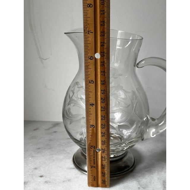 1930s Etched Crystal Pitcher, Also Known as a "Pot Belly Pitcher," With a Sterling Silver Base For Sale - Image 10 of 12