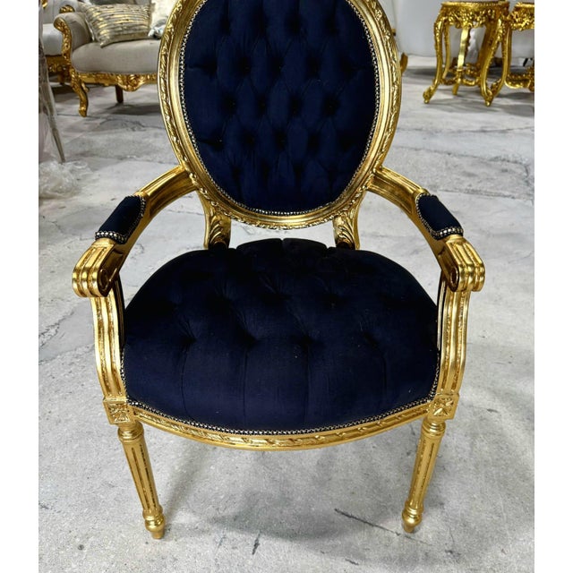 Black Rococo Black Velvet Accent Chair With Luxurious Gold Leaf Details For Sale - Image 8 of 8