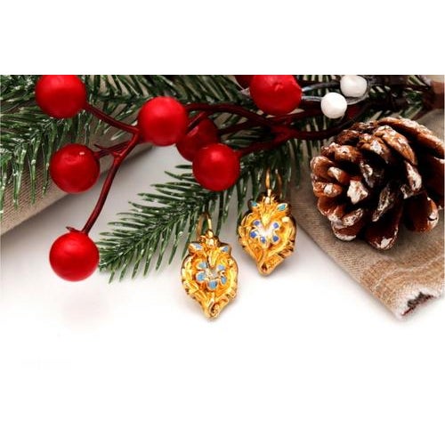 Gold Earrings with Reliefs and Enamel, Set of 2 For Sale - Image 4 of 8