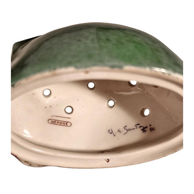 Ceramic 1920s Art Déco Ceramic Green Hedgehog Toothpick Holder by Édouard-Marcel Sandoz Manufactured by Theodore Haviland, France For Sale - Image 7 of 8