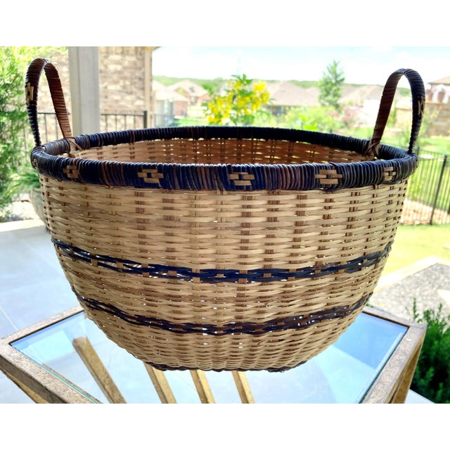Circa 1970-1985 Handwoven Rattan & Nito Vine Ear-Handle Basket – Philippines For Sale In Austin - Image 6 of 13