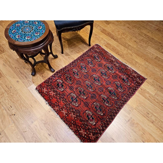 Vintage Turkmen Tekke in Allover Pattern in Red, Navy, Ivory, Blue, Pink For Sale - Image 10 of 18