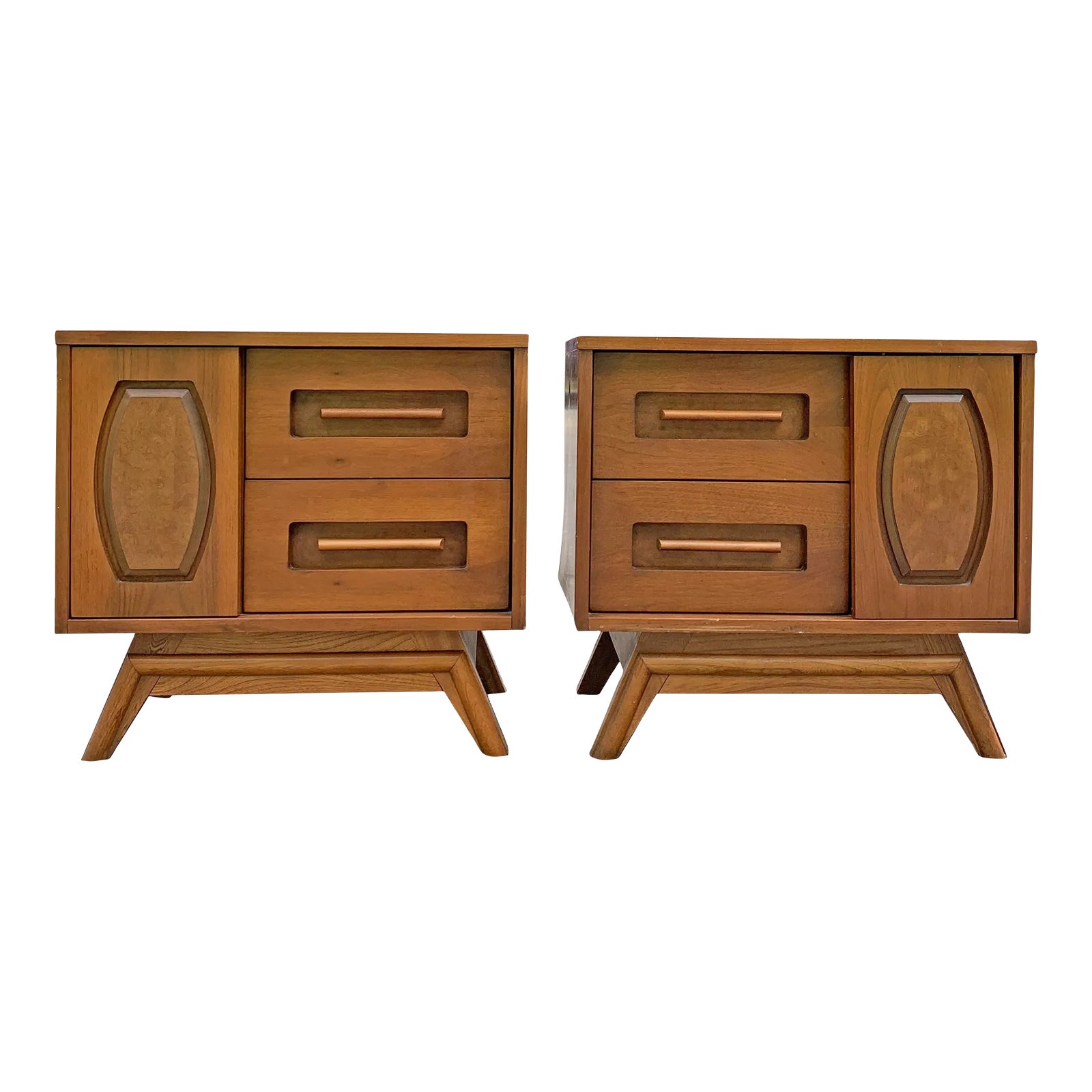 1960s Young & Co Mid Century Modern Nightstands With Drawers for