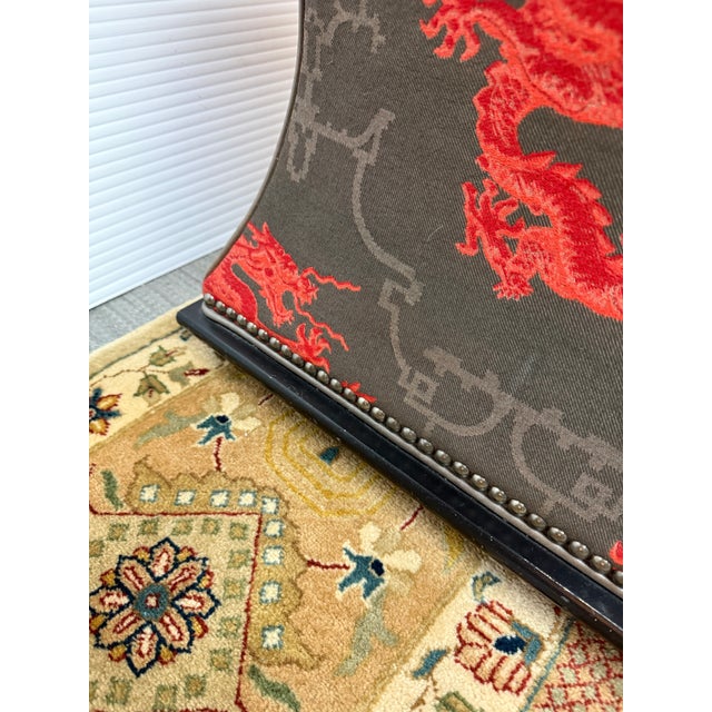 Textile Luxury Chinoiserie Dragon Print Ottoman For Sale - Image 7 of 12