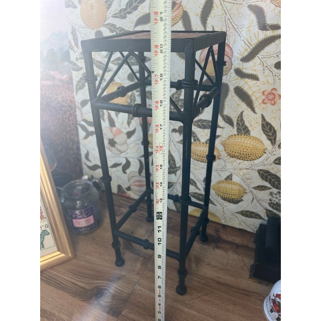 1970s Small Black Metal Side Table With Wooden Top For Sale - Image 4 of 4