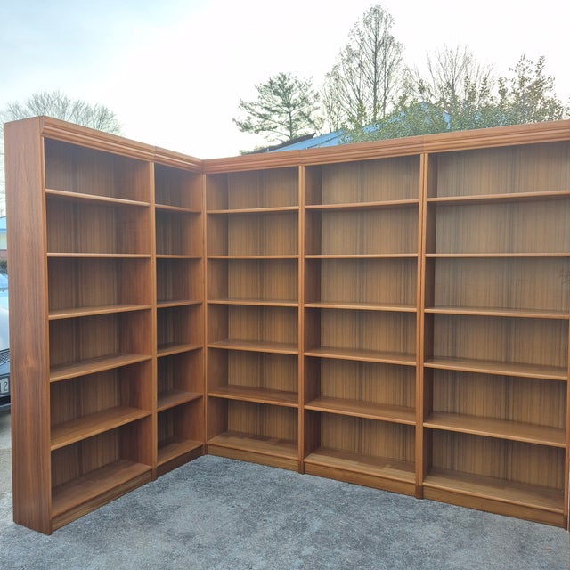 Mid-Century Modern 1970s Danish Modern Teak Veneer Library Book Shelves W/ Detachable Crown Moulding - Set of 7 For Sale - Image 3 of 10