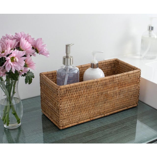 Wood Artifacts Rattan Rectangular Everything Basket in Honey Brown - 13" For Sale - Image 7 of 8