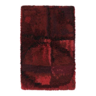 Vintage Swedish Rya Rug With Crimson and Black Abstract Pattern - Rug & Kilim For Sale
