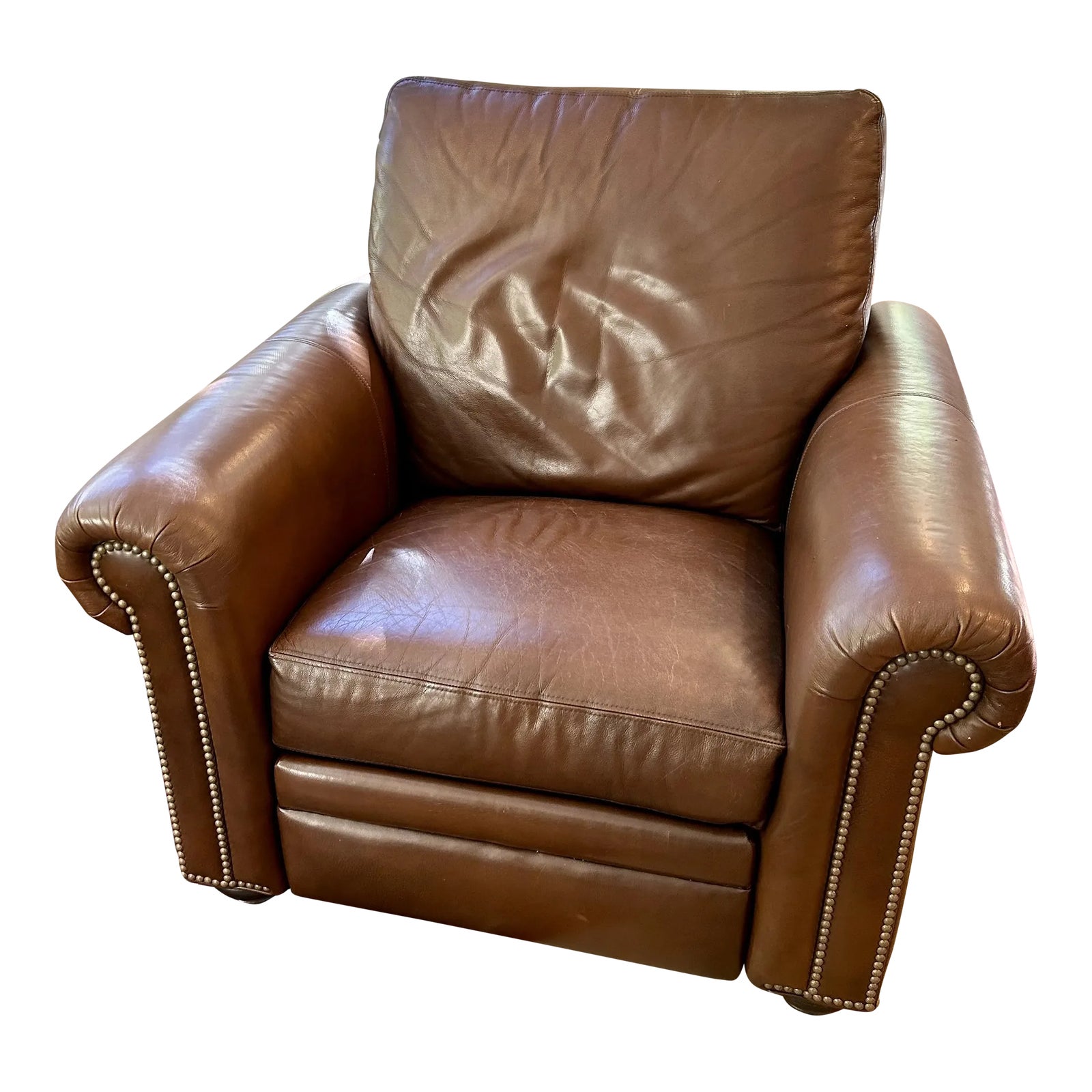 Ethan Allen Conor Leather Recliner Nailhead Brass | Chairish