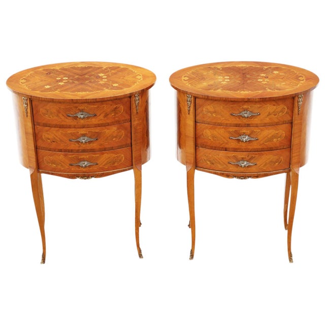 Vintage French MarquetryOval Bedside Tables, 1950s, Set of 2 For Sale - Image 12 of 12