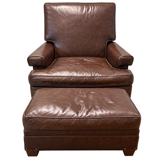 Mid-Century Kittinger Leather "King of Ease" Recliner and Ottoman Set - 2 Pieces For Sale - Image 6 of 9