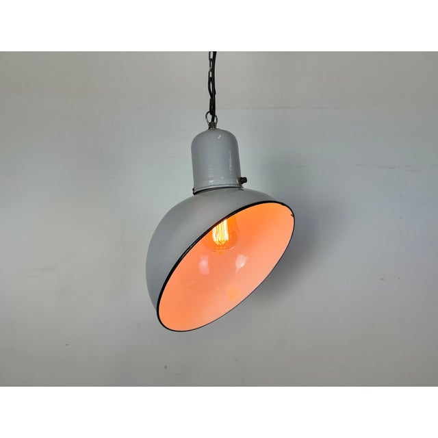 Industrial Grey Enamel Factory Pendant Lamp, 1960s For Sale - Image 17 of 18