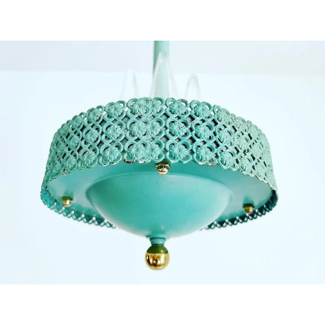 1950s Turquoise Garden Pendant Chandelier For Sale - Image 5 of 14