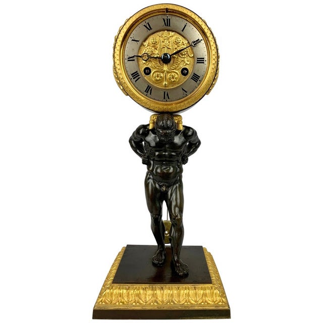 Early 19th Century Empire Period Bronze Doré and Patinated Bronze Clock Depicting Atlas For Sale - Image 13 of 13