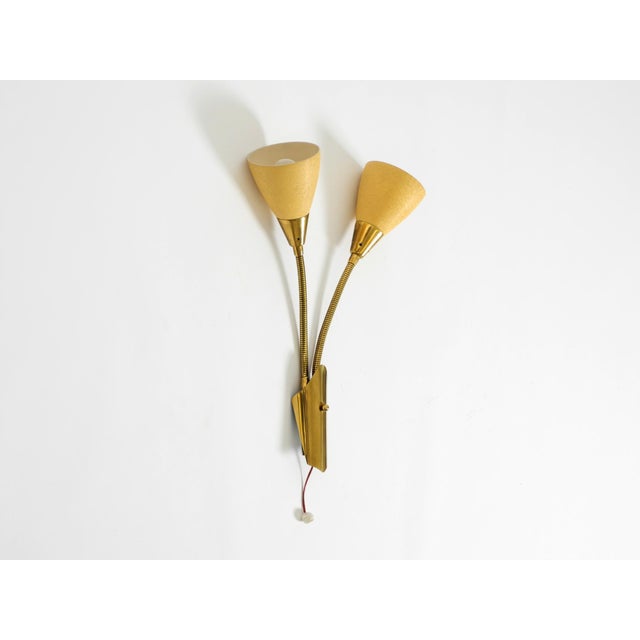 1950s Mid-Century Modern Brass Wall Lamp with Gooseneck and Double Shade by Cosack Leuchten, 1950s For Sale - Image 5 of 18