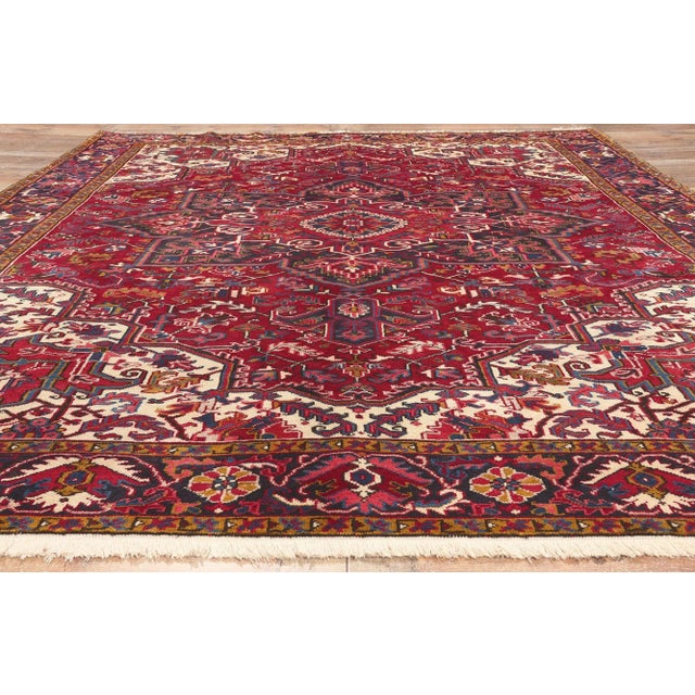 Red Mid 20th Century Mid 20th Century Vintage Persian Heriz Rug - 08'00 x 11'06 For Sale - Image 8 of 9