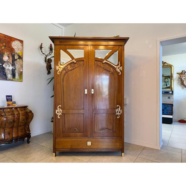 Antique Art Nouveau Mirrored Wardrobe, 1890s For Sale - Image 16 of 16