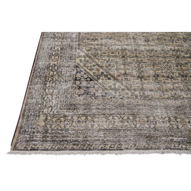 Vintage Beige Malayer Floral Handmade Wool Rug For Sale - Image 10 of 11