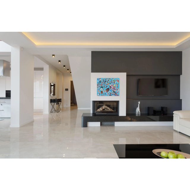 Blue Contemporary Pop Art Mixed Media Painting "Daily Life" Original Artwork by Tommy Lennartsson For Sale - Image 8 of 8