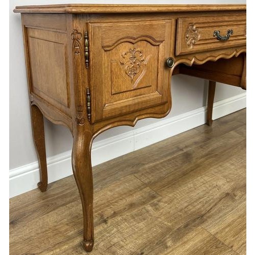 Vintage French Louis XVI Style Carved Desk in Oak For Sale - Image 6 of 12
