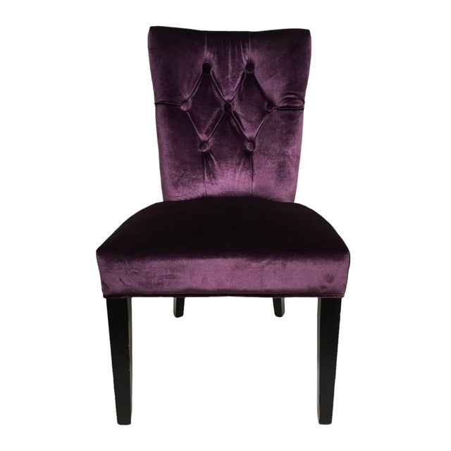 Art Deco Pair of Vintage Purple Velvet Chairs With Tufted Padded Backrest For Sale - Image 3 of 9