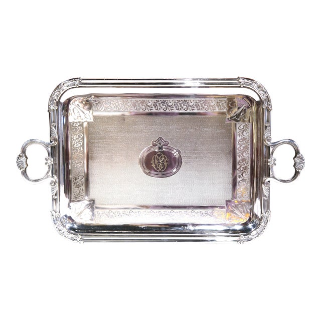 19th C. French Silver-Plated Monogrammed Tray by Pelloutier & Cie, Dated 1894 For Sale