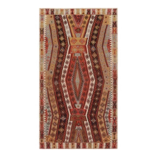 Vintage Geometric Beige Brown and Red Wool Kilim Rug For Sale
