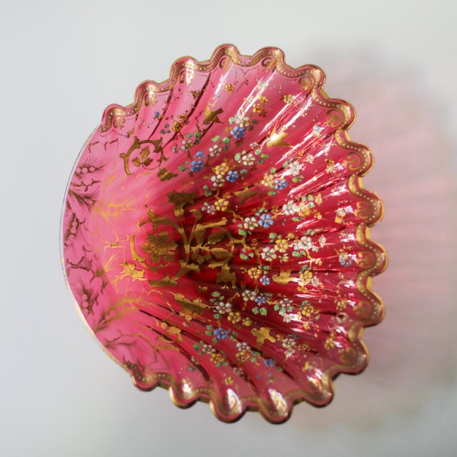 Late 19th Century Moser Cranberry Glass Shell Dish With Enamel & Gilt For Sale - Image 15 of 18