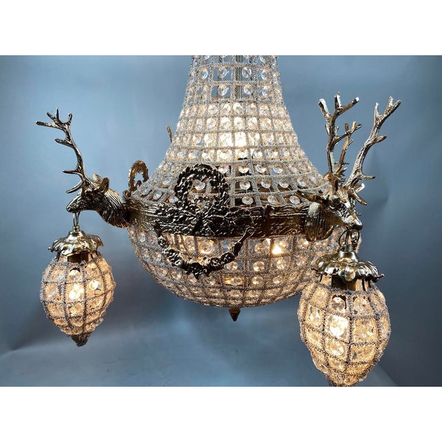 1970s 1970s French Louis XVI Gold Bronze Deer Head Chandelier 10Lt For Sale - Image 5 of 18