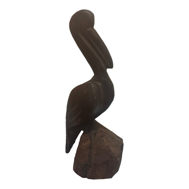Vintage Hand-Carved Ironwood Pelican Sculpture For Sale