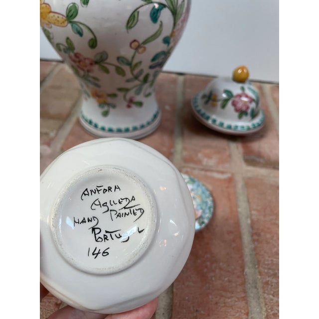 Hand Painted Majolica Jars From Portugal With Birds & Flowers - Set of 2 For Sale - Image 11 of 12