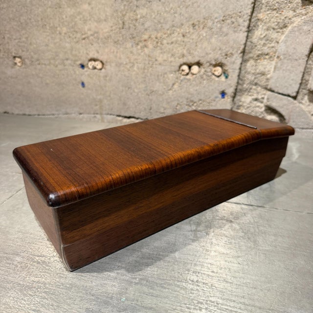 Modern Zebrano Wood Grain Vintage Center Console Storage Box For Sale - Image 3 of 15