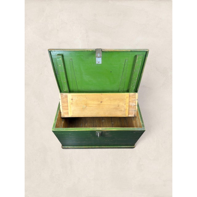 Antique English Green Painted Pine Blanket Chest C 1905 For Sale - Image 9 of 11