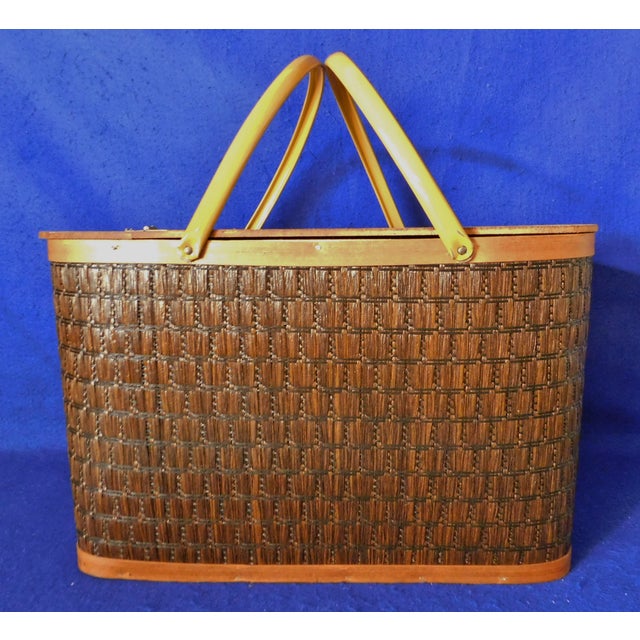 Large Vintage Hawkeye Burlington Wicker Picnic Basket Service for 6 & Table Insert Chairish