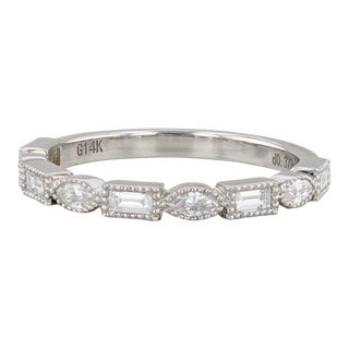 New 0.37ctw Diamond Ring 14k White Gold Size 6.5 Stackable Wedding Band For Sale