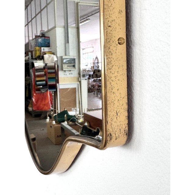 Metal Large Mid-Century Italian Wall Mirror with Brass Frame, 1970s For Sale - Image 7 of 17