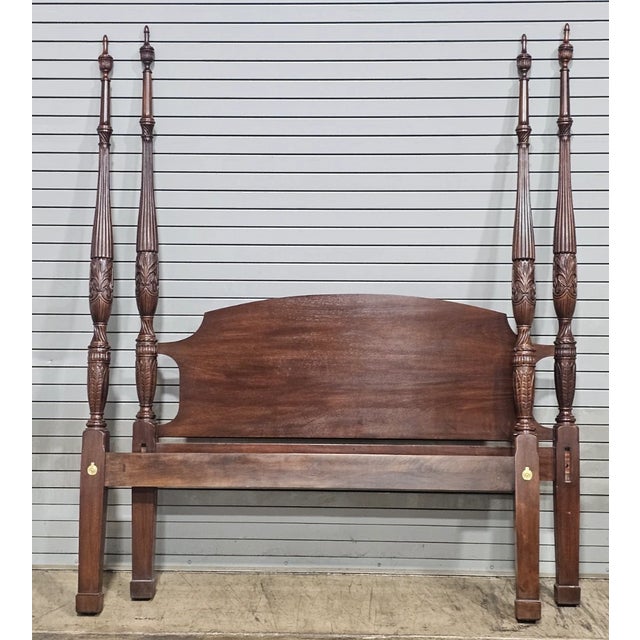Store Item: Mahogany Queen Size Four Post Carved Rice Bed Made attributed to Henkel Harris Description: Solid Mahogany bed...