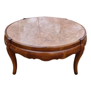 1954 Round Fruitwood Coffee Table With Inset Pink Italian Marble Top For Sale