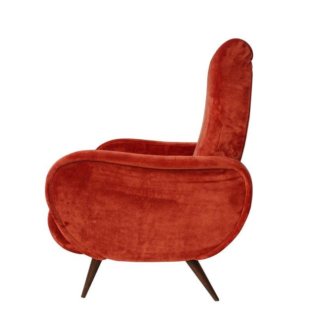 Mid-Century Modern Italian Reclining Armchair in Red Velvet, 1950s For Sale - Image 4 of 10