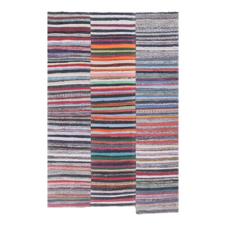 1960s Vintage Striped Cotton Kilim Rug 7'5'' X 11'5'' For Sale
