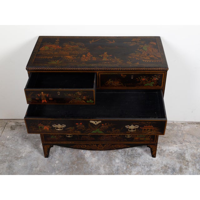 English 19th Century Chinoiserie Lacquered Commode with Five Drawers For Sale - Image 12 of 12