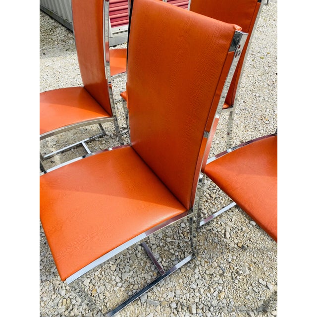 Orange Vintage Mid Century Dining Chairs in the Manner of Milo Baughman/Set of Six. For Sale - Image 8 of 11