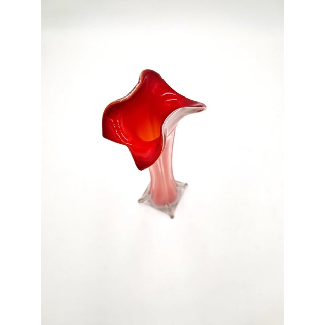 Glass Mid-Century Red Cased Tulip Vase, Jack in the Pulpit Styling For Sale - Image 7 of 8