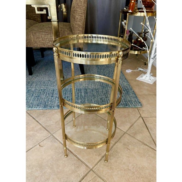 French Brass Three-Tier Round Side Table For Sale - Image 13 of 17