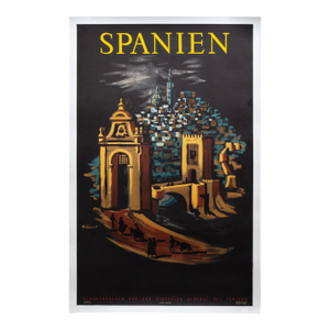 Original Vintage Lithograph German Travel Poster for Spain by Bernard Villemot c.1952