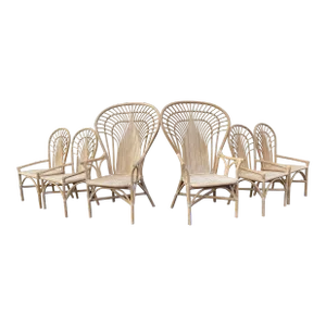 1970s Vintage Coastal Bamboo & Wicker Dining Chairs in the Peacock Style, Set of 6